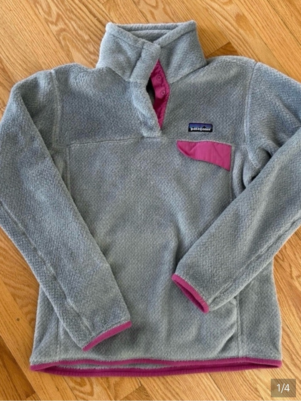 Patagonia Gray Fleece Pullover with Pink Trim